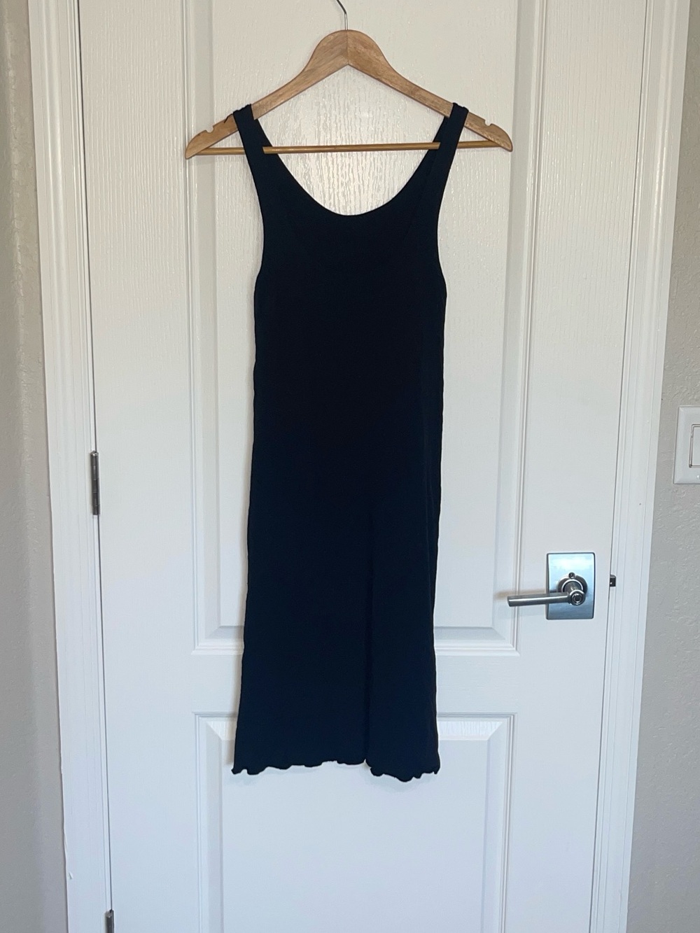METALICUS Sleek Black Ribbed Tank Midi Dress Double Layered Australia O/S - Picture 3 of 5